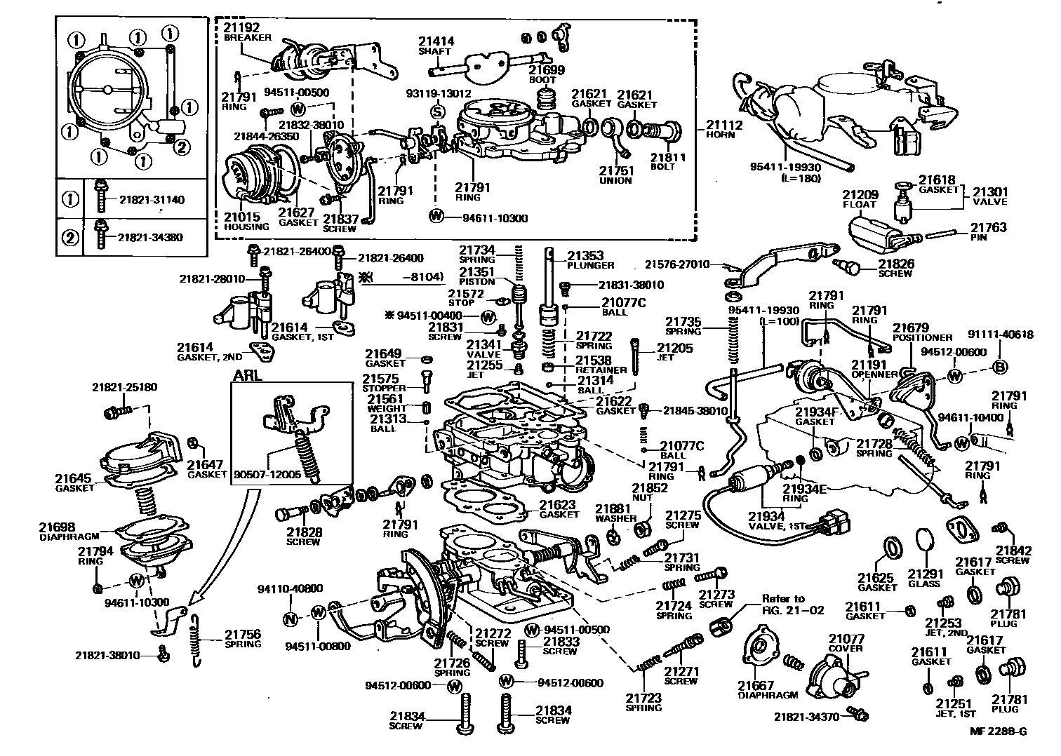 Toyota COROLLA 化油器 EPC diagram — MF2288G