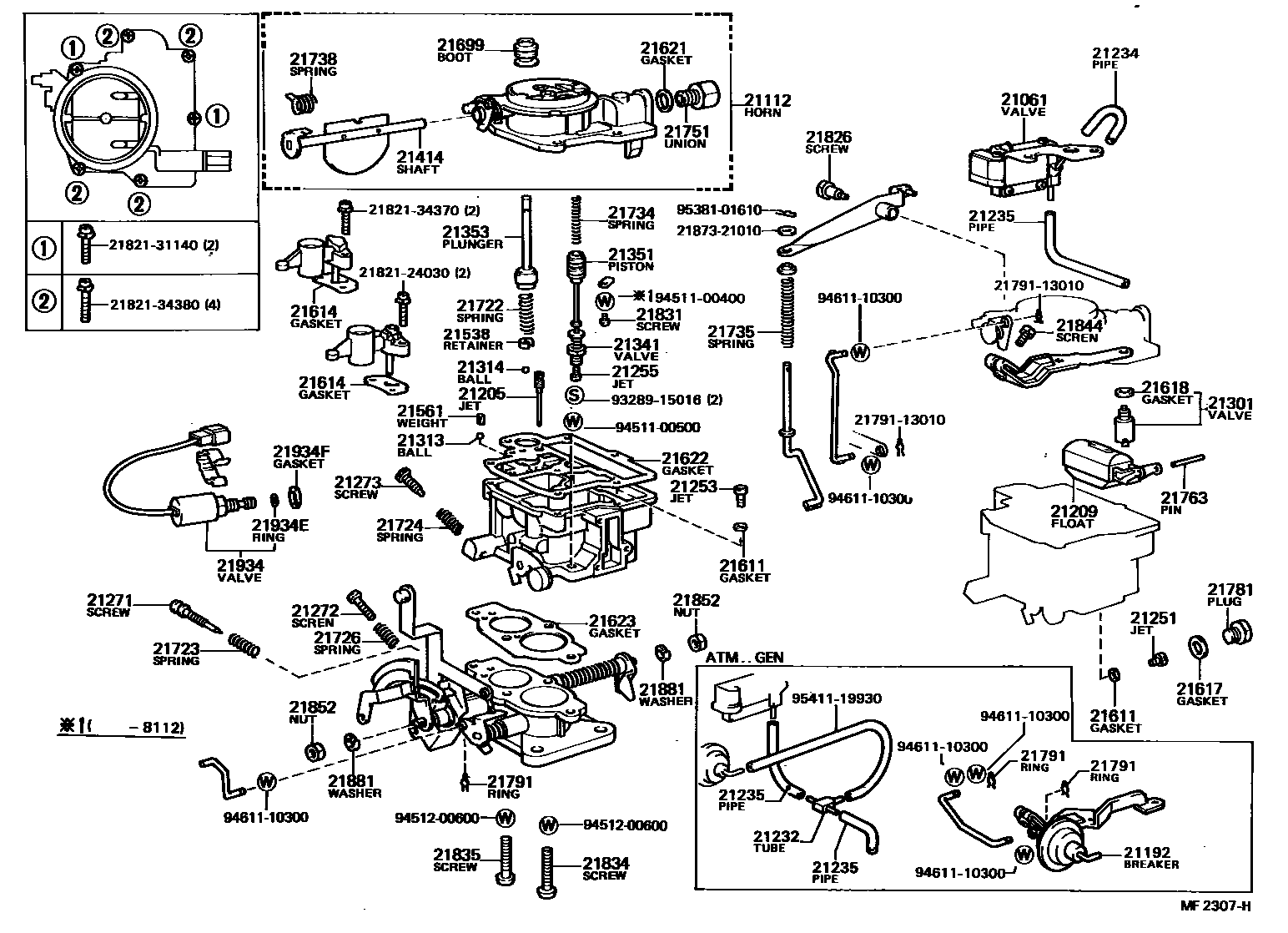 Toyota COROLLA 化油器 EPC diagram — MF2307H