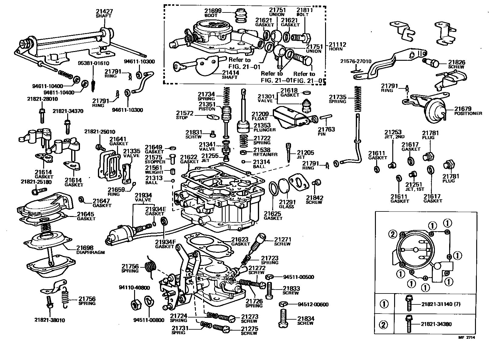 Toyota COROLLA 化油器 EPC diagram — MF2714