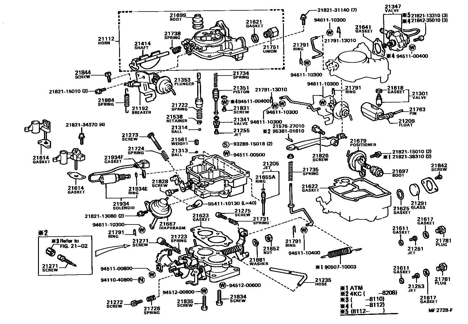 Toyota COROLLA 化油器 EPC diagram — MF2728F