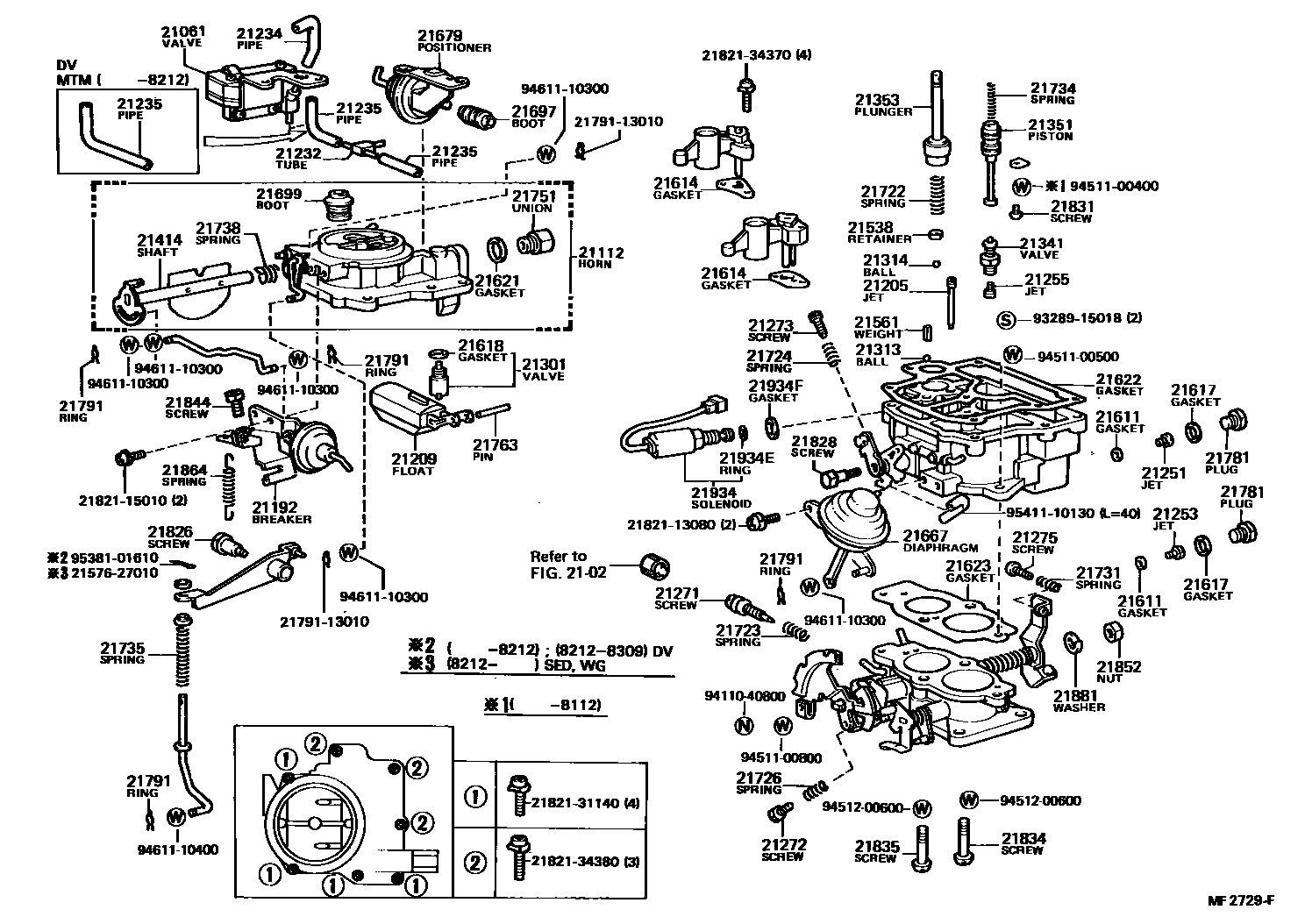 Toyota COROLLA 化油器 EPC diagram — MF2729F