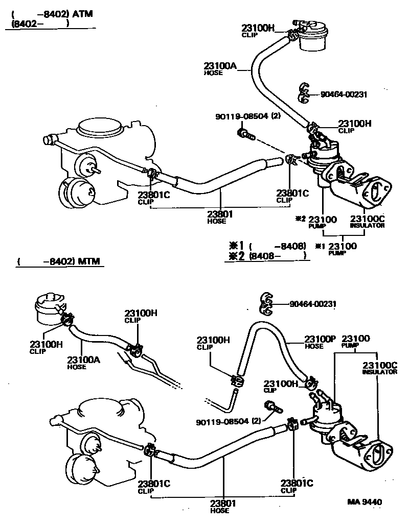 Toyota COROLLA 燃油泵和燃油管 EPC diagram — MA9440