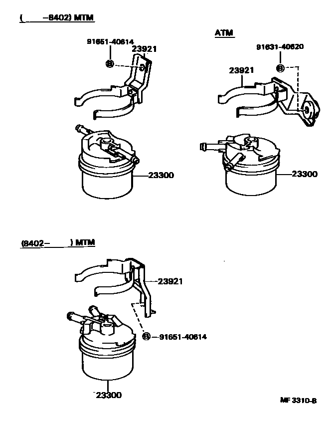 Toyota COROLLA fuel filter EPC diagram — MF3310B