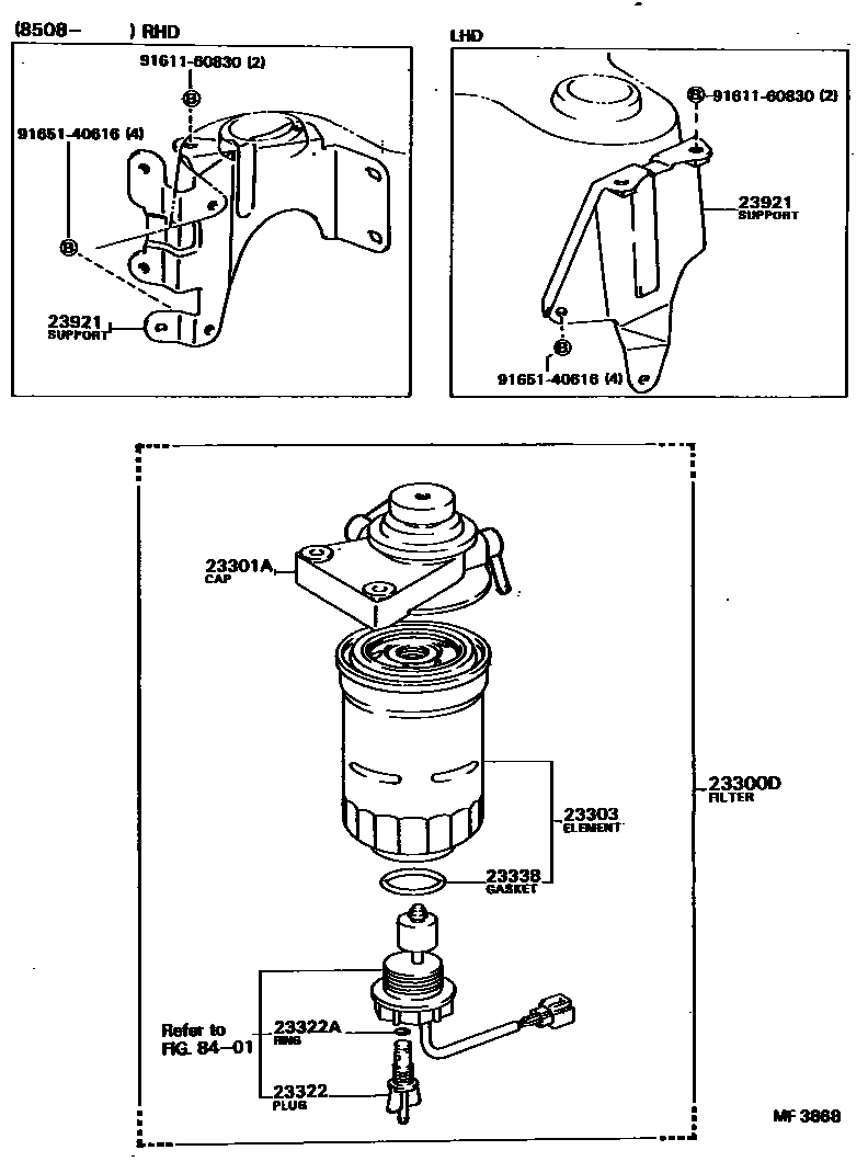 Toyota COROLLA fuel filter EPC diagram — MF3868
