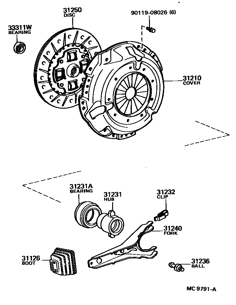 Toyota COROLLA 离合器和分离叉 EPC diagram — MC9791A