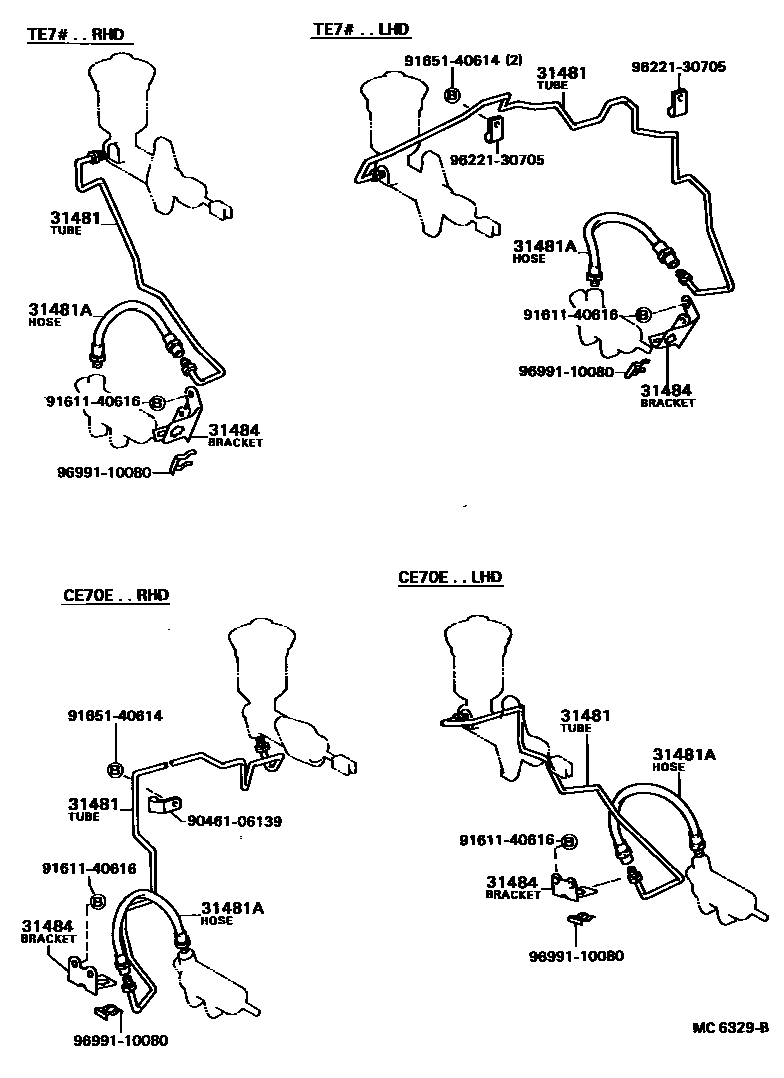 Toyota COROLLA 离合器踏板和挠性软管 EPC diagram — MC6329B