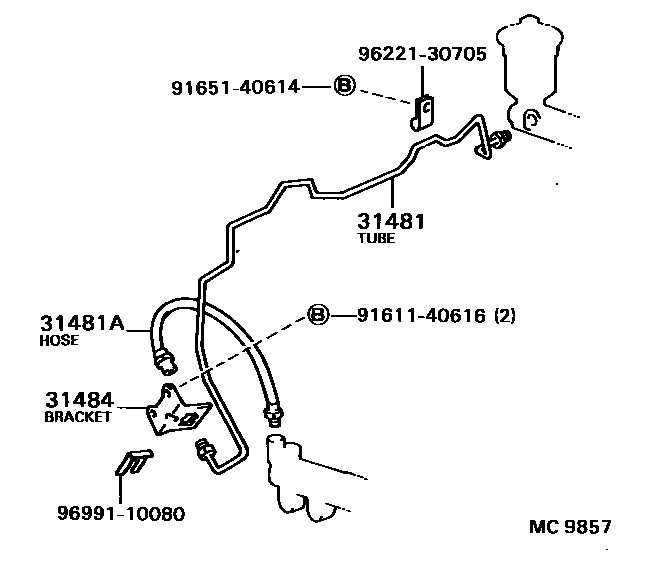 Toyota COROLLA 离合器踏板和挠性软管 EPC diagram — MC9857