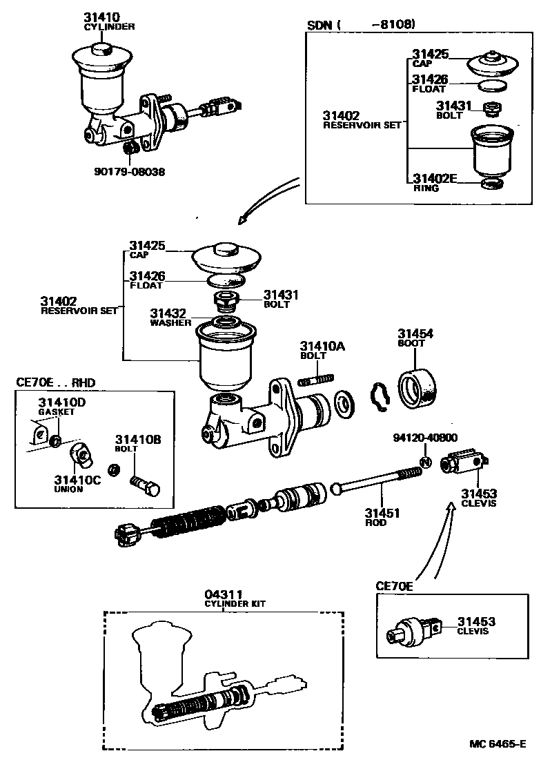 Toyota COROLLA 离合器总泵 EPC diagram — MC6465E
