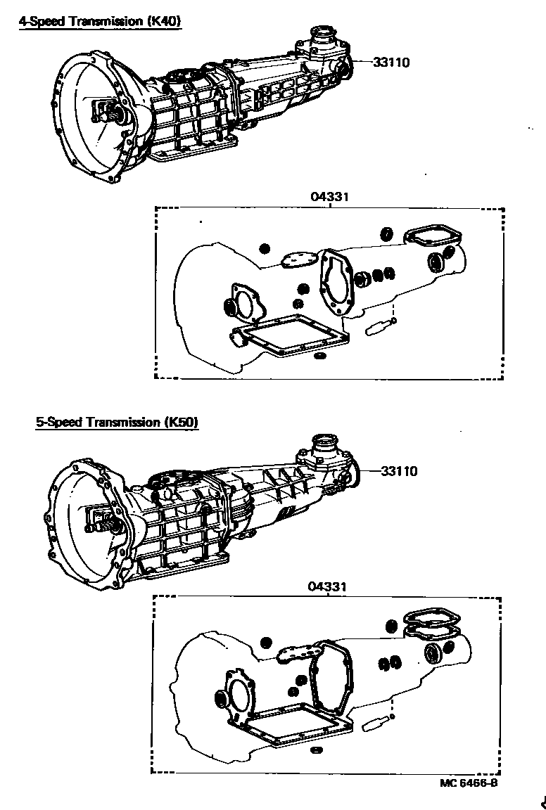 Toyota COROLLA 传动桥或变速器总成和衬垫组件(MTM) EPC diagram — MC6466B