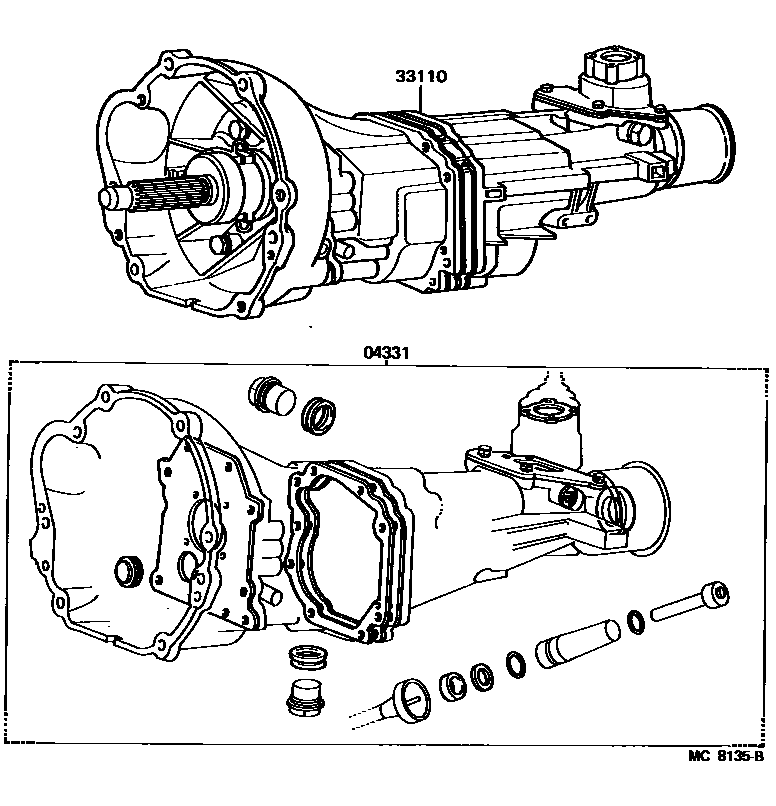 Toyota COROLLA 传动桥或变速器总成和衬垫组件(MTM) EPC diagram — MC8135B