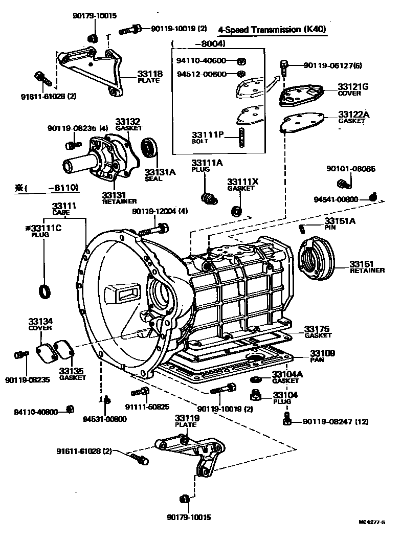 Toyota COROLLA 离合器壳和变速器壳(MTM) EPC diagram — MC6277G