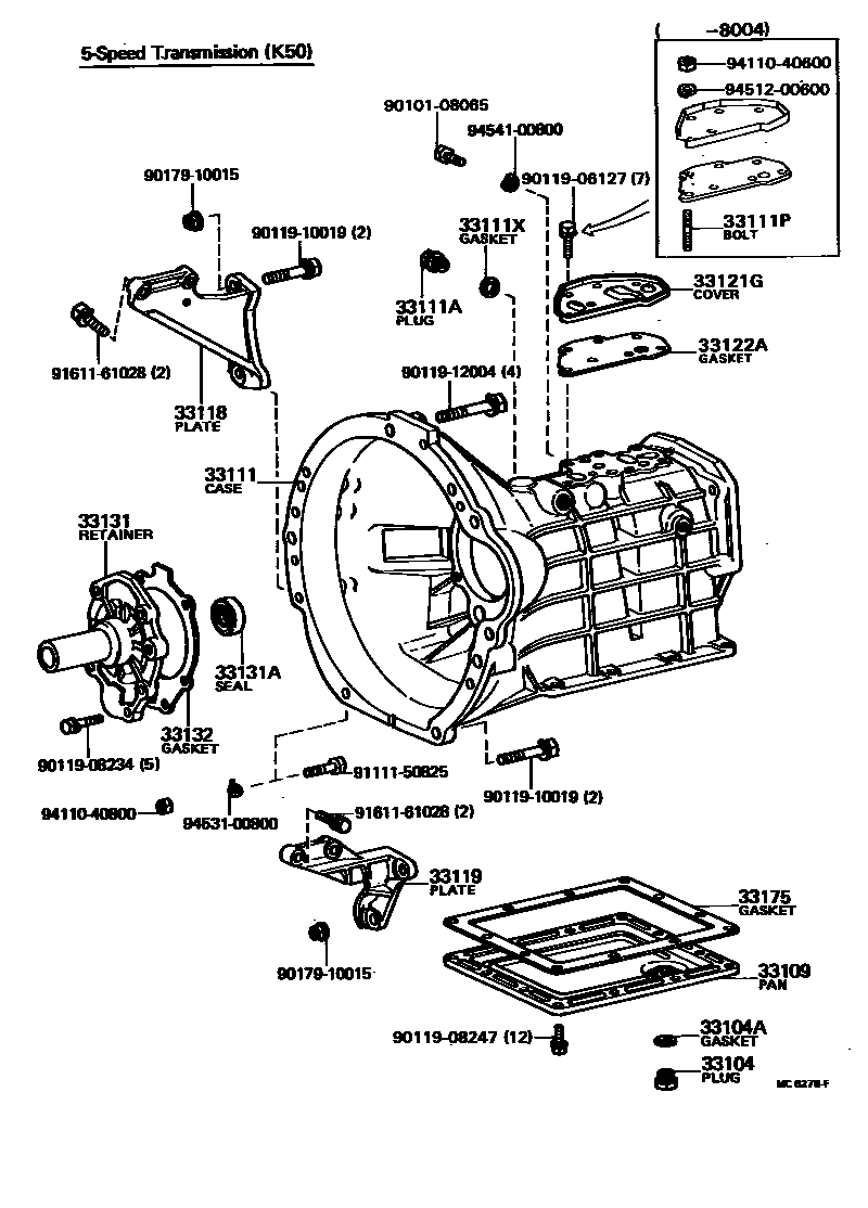 Toyota COROLLA 离合器壳和变速器壳(MTM) EPC diagram — MC6278F