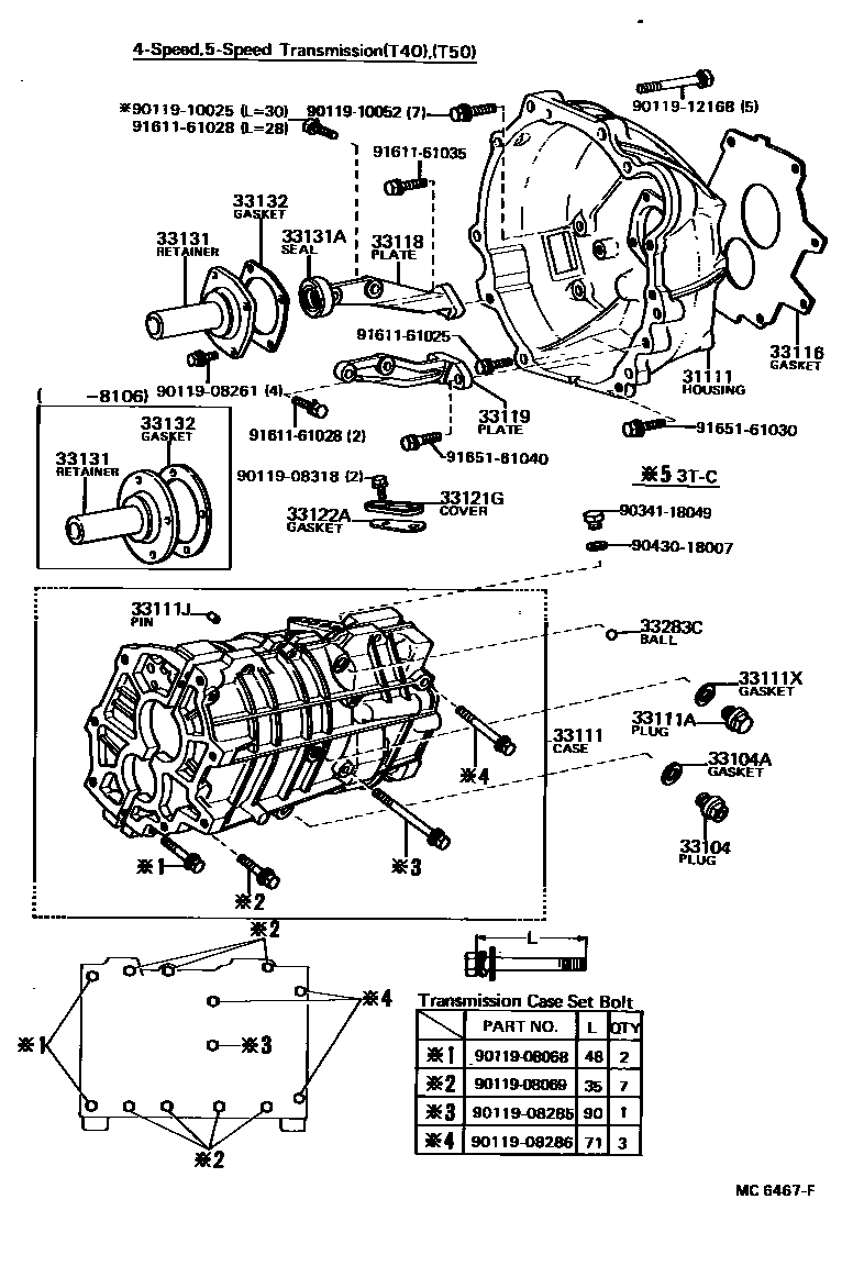 Toyota COROLLA 离合器壳和变速器壳(MTM) EPC diagram — MC6467F