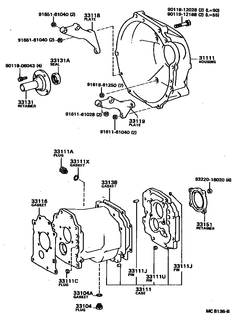 Toyota COROLLA 离合器壳和变速器壳(MTM) EPC diagram — MC8136B