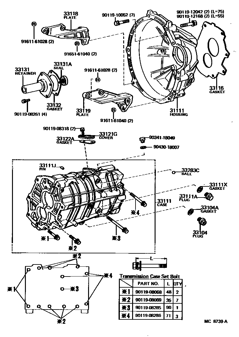 Toyota COROLLA 离合器壳和变速器壳(MTM) EPC diagram — MC8739A