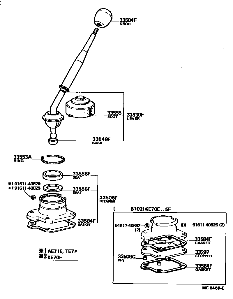 Toyota COROLLA Shift Lever & Retainer EPC diagram — MC6469E