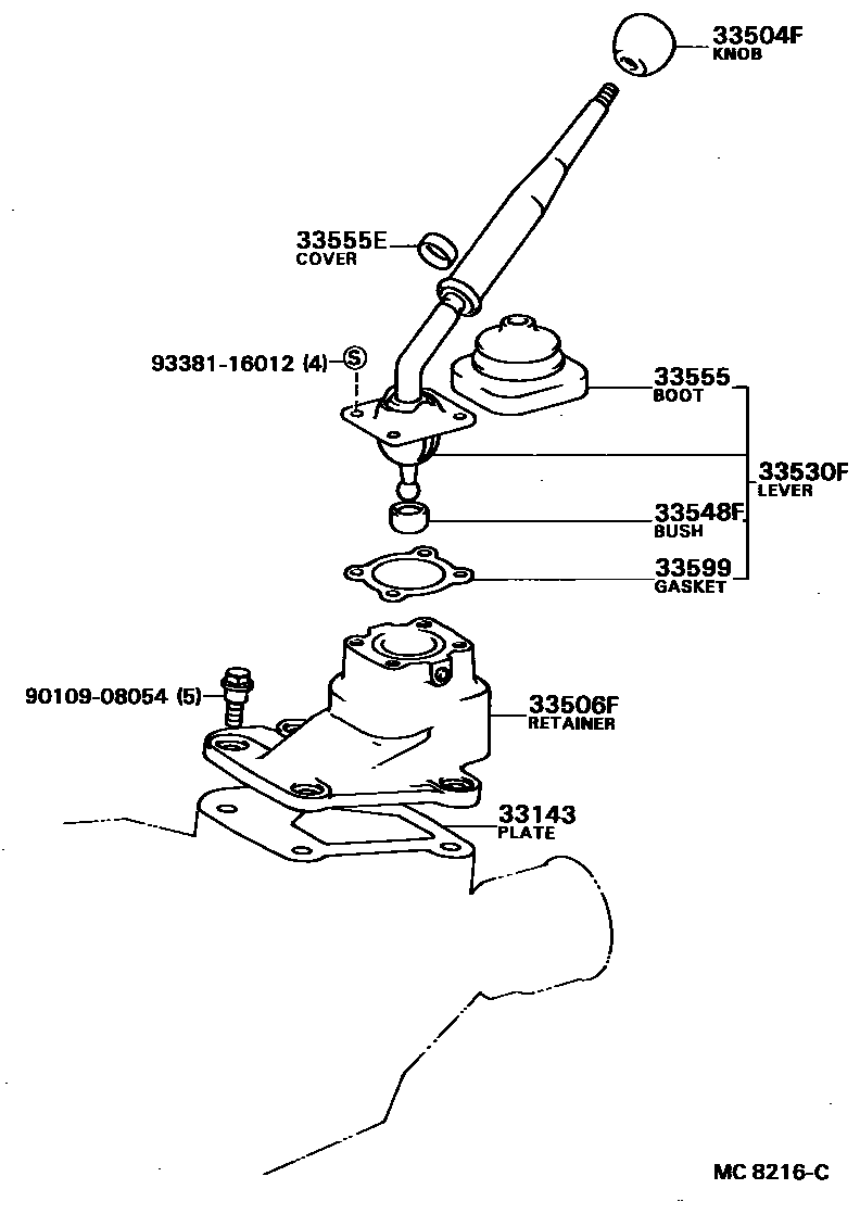 Toyota COROLLA Shift Lever & Retainer EPC diagram — MC8216C
