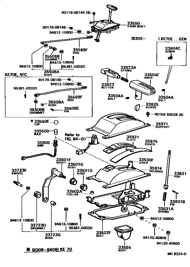 Toyota COROLLA Shift Lever & Retainer EPC diagram — MC8324D