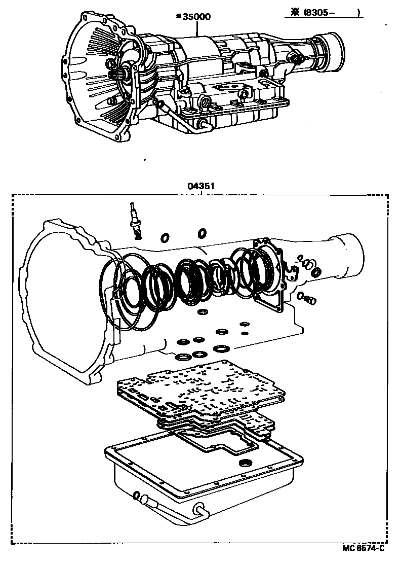 Toyota COROLLA 传动桥或变速器总成和衬垫组件(ATM) EPC diagram — MC8574C