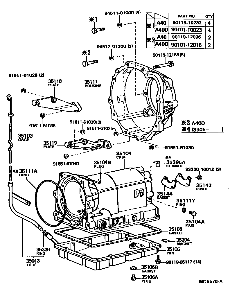 Toyota COROLLA 变速器壳和油底壳(ATM) EPC diagram — MC8576A