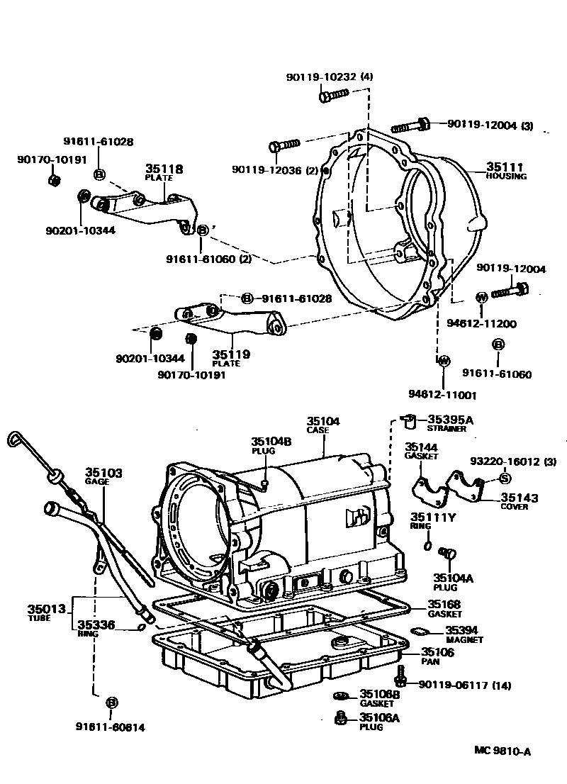 Toyota COROLLA 变速器壳和油底壳(ATM) EPC diagram — MC9810A