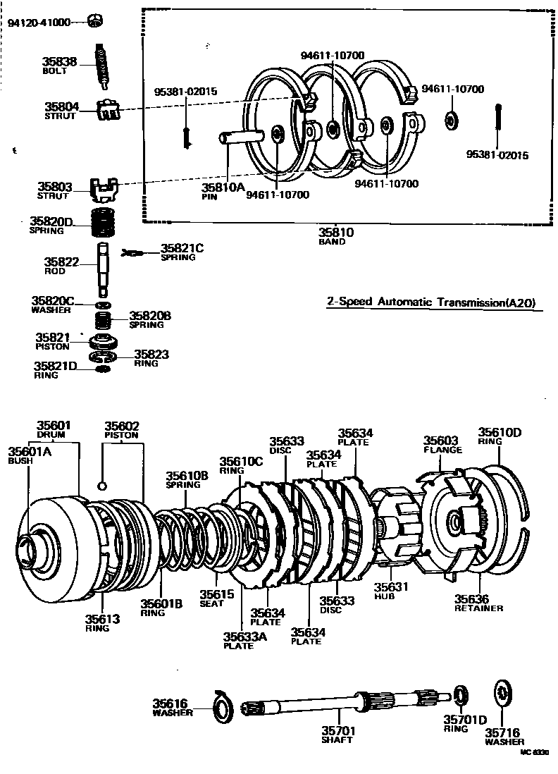 Toyota COROLLA 制动带和多片式离合器(ATM) EPC diagram — MC6330