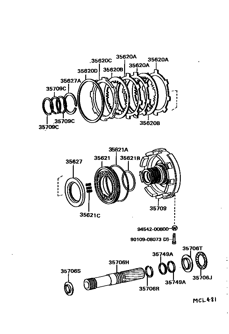 Toyota COROLLA 中央支架和行星太阳齿轮(ATM) EPC diagram — MCL481