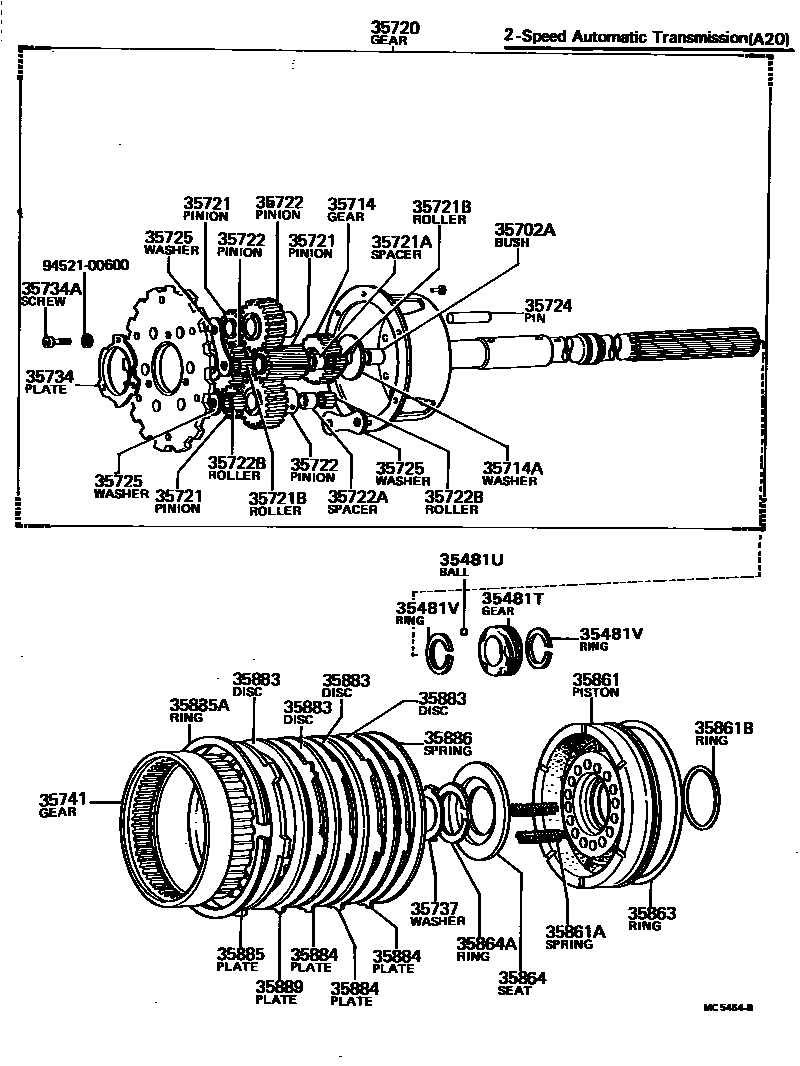 Toyota COROLLA 行星齿轮、倒档活塞和中间轴齿轮(ATM) EPC diagram — MC5454B