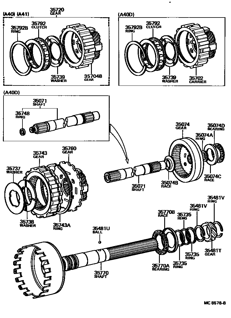Toyota COROLLA 行星齿轮、倒档活塞和中间轴齿轮(ATM) EPC diagram — MC8578B