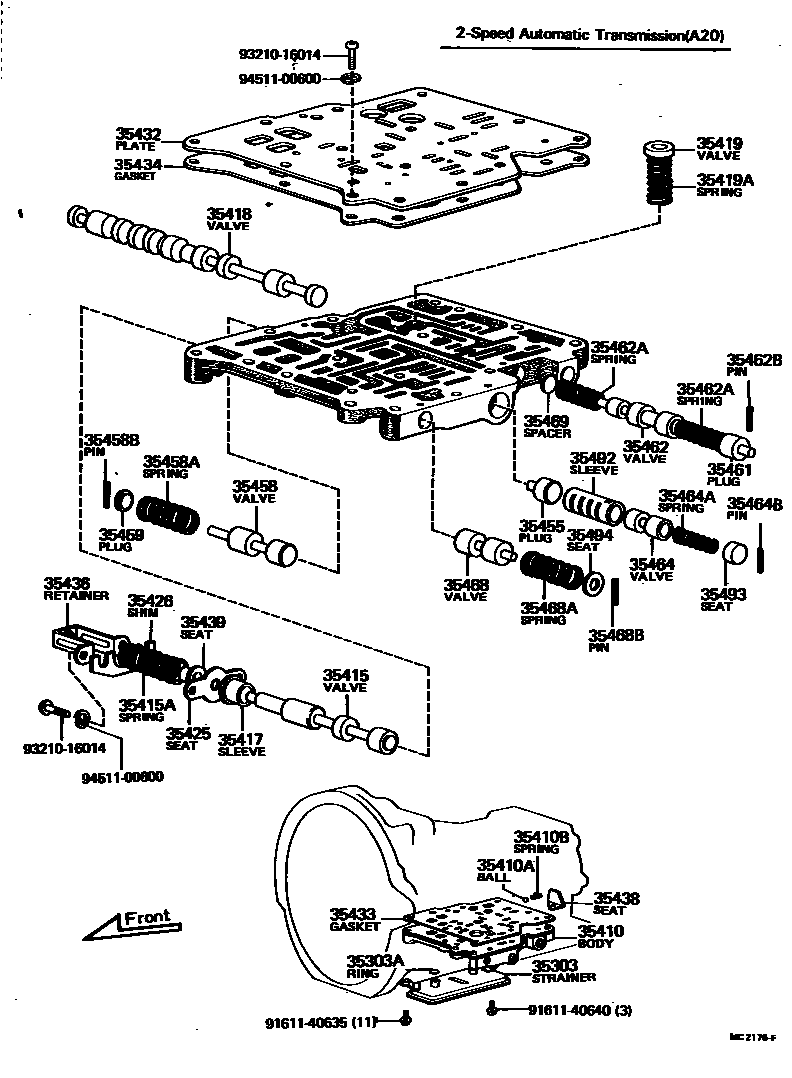 Toyota COROLLA 阀体和滤油网(ATM) EPC diagram — MC2175F