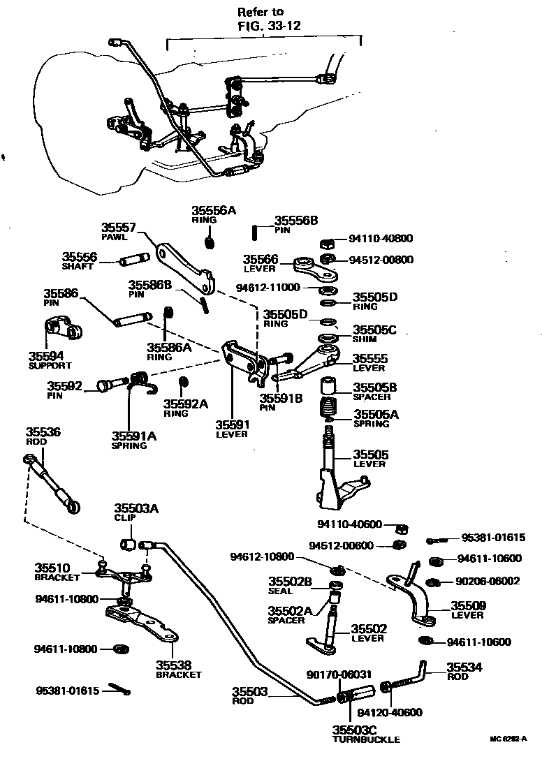 Toyota COROLLA 节气阀连杆和阀杆(ATM) EPC diagram — MC6292A