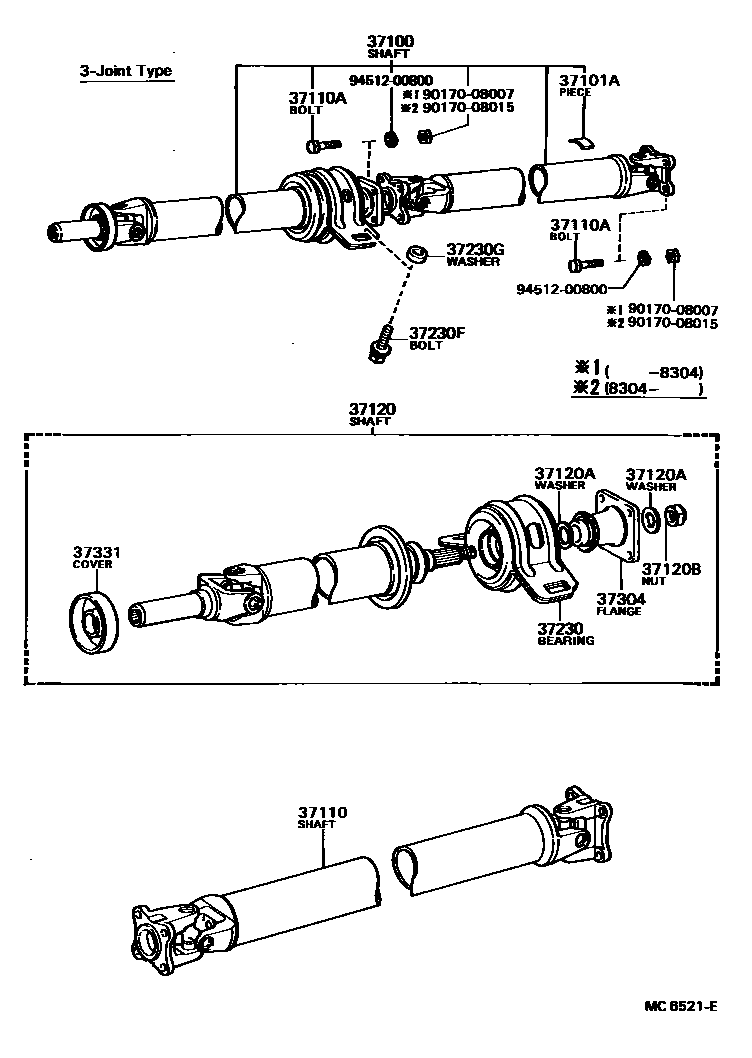 Toyota COROLLA Propeller Shaft & Universal Joint EPC diagram — MC6521E