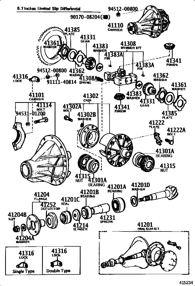 Toyota COROLLA 后桥壳和差速器 EPC diagram — 415234