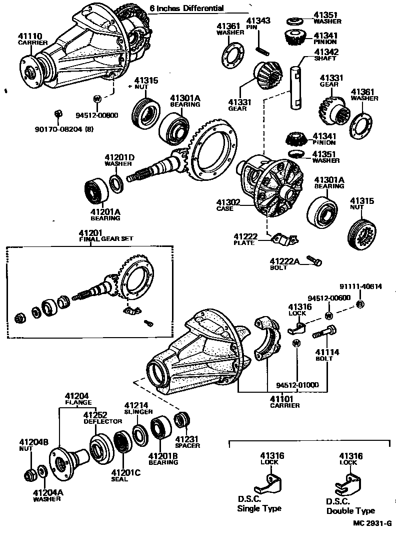 Toyota COROLLA 后桥壳和差速器 EPC diagram — MC2931G