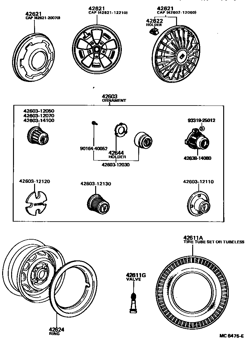 Toyota COROLLA 车轮和车轮盖 EPC diagram — MC6475E