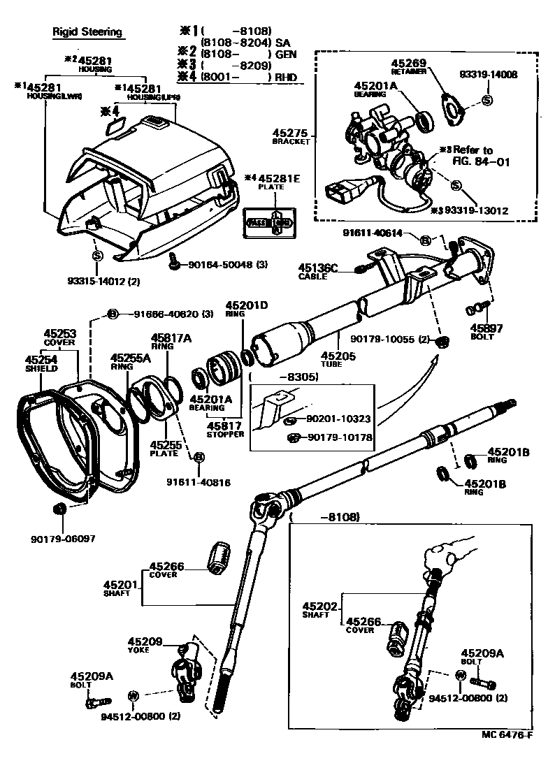 Toyota COROLLA Steering Column & Shaft EPC diagram — MC6476F