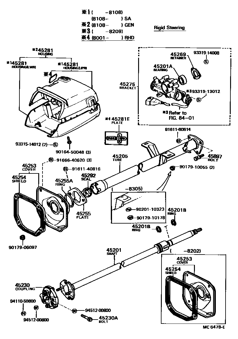 Toyota COROLLA Steering Column & Shaft EPC diagram — MC6478E