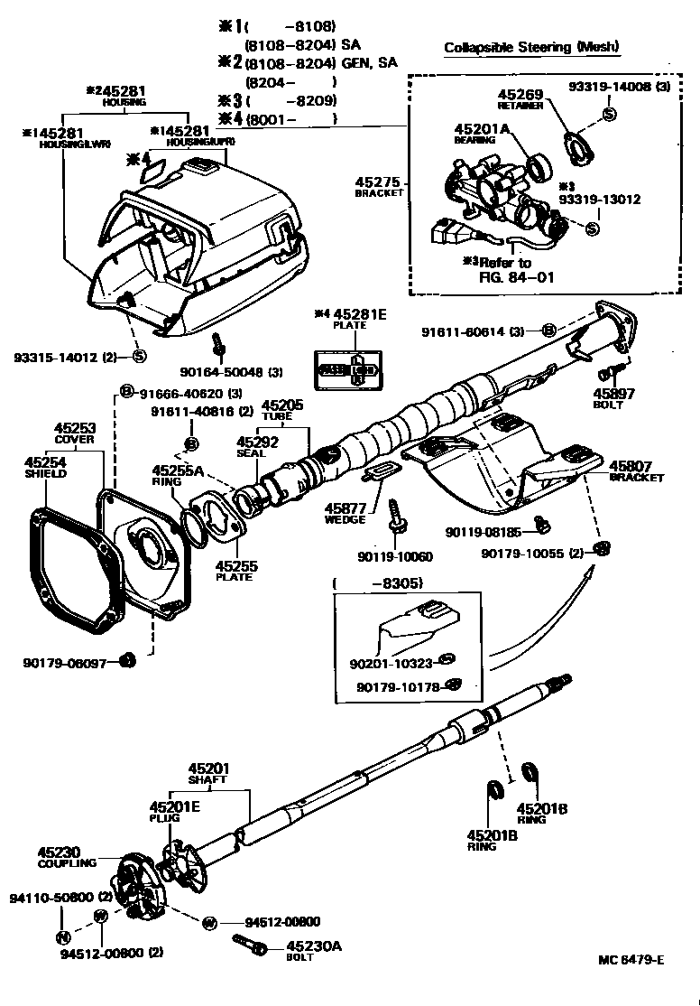 Toyota COROLLA Steering Column & Shaft EPC diagram — MC6479E