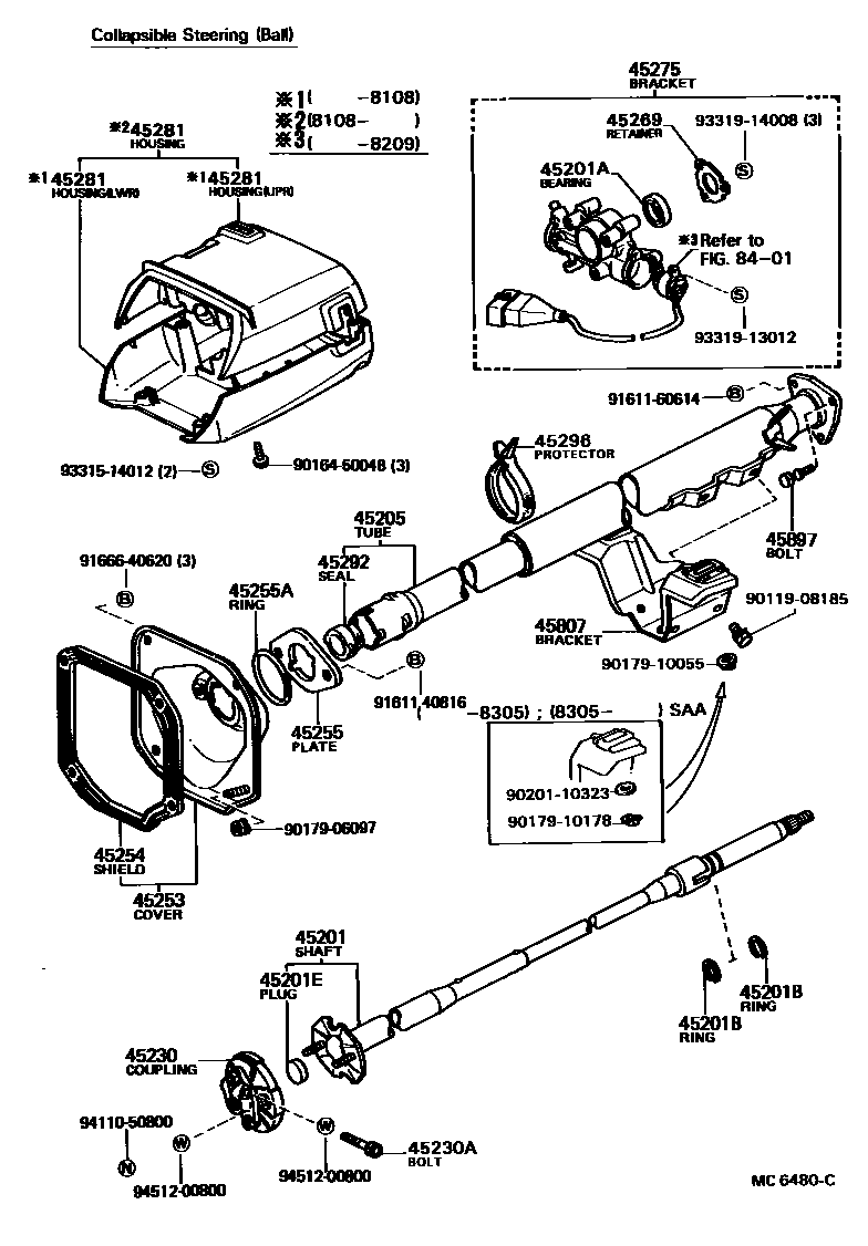 Toyota COROLLA Steering Column & Shaft EPC diagram — MC6480C