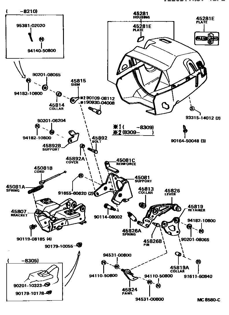 Toyota COROLLA Steering Column & Shaft EPC diagram — MC8580C