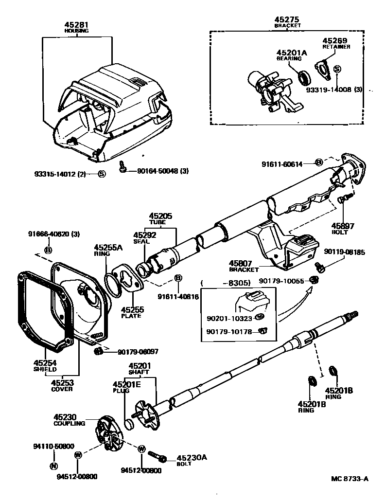 Toyota COROLLA Steering Column & Shaft EPC diagram — MC8733A