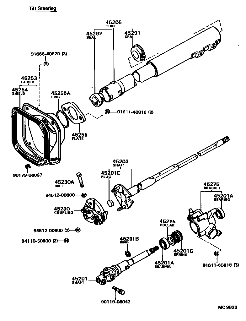 Toyota COROLLA Steering Column & Shaft EPC diagram — MC9823