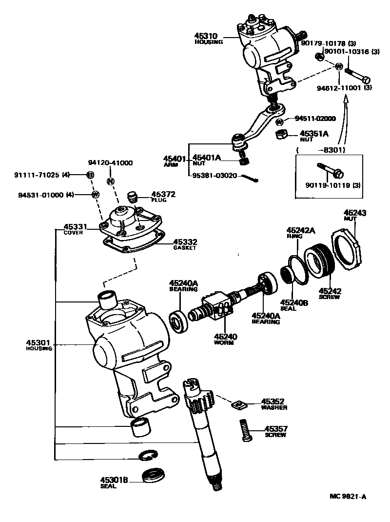 Toyota COROLLA 前转向齿轮和连杆 EPC diagram — MC9821A