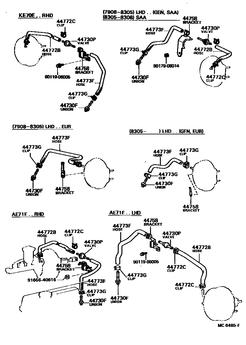 Toyota COROLLA 制动助力器和真空管 EPC diagram — MC6485F