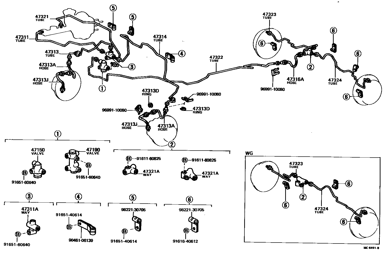 Toyota COROLLA 制动配管和卡箍 EPC diagram — MC6491B