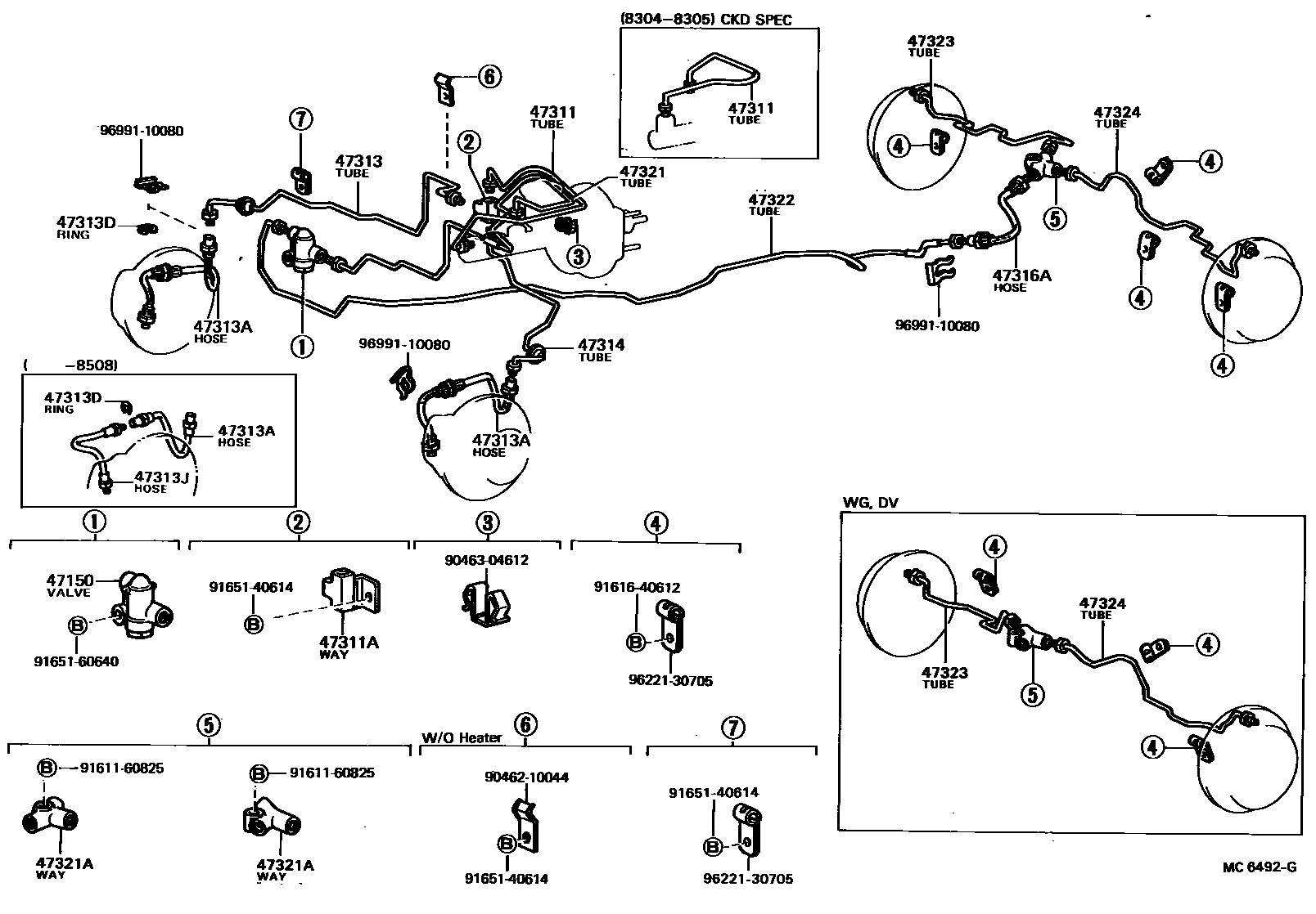 Toyota COROLLA 制动配管和卡箍 EPC diagram — MC6492G