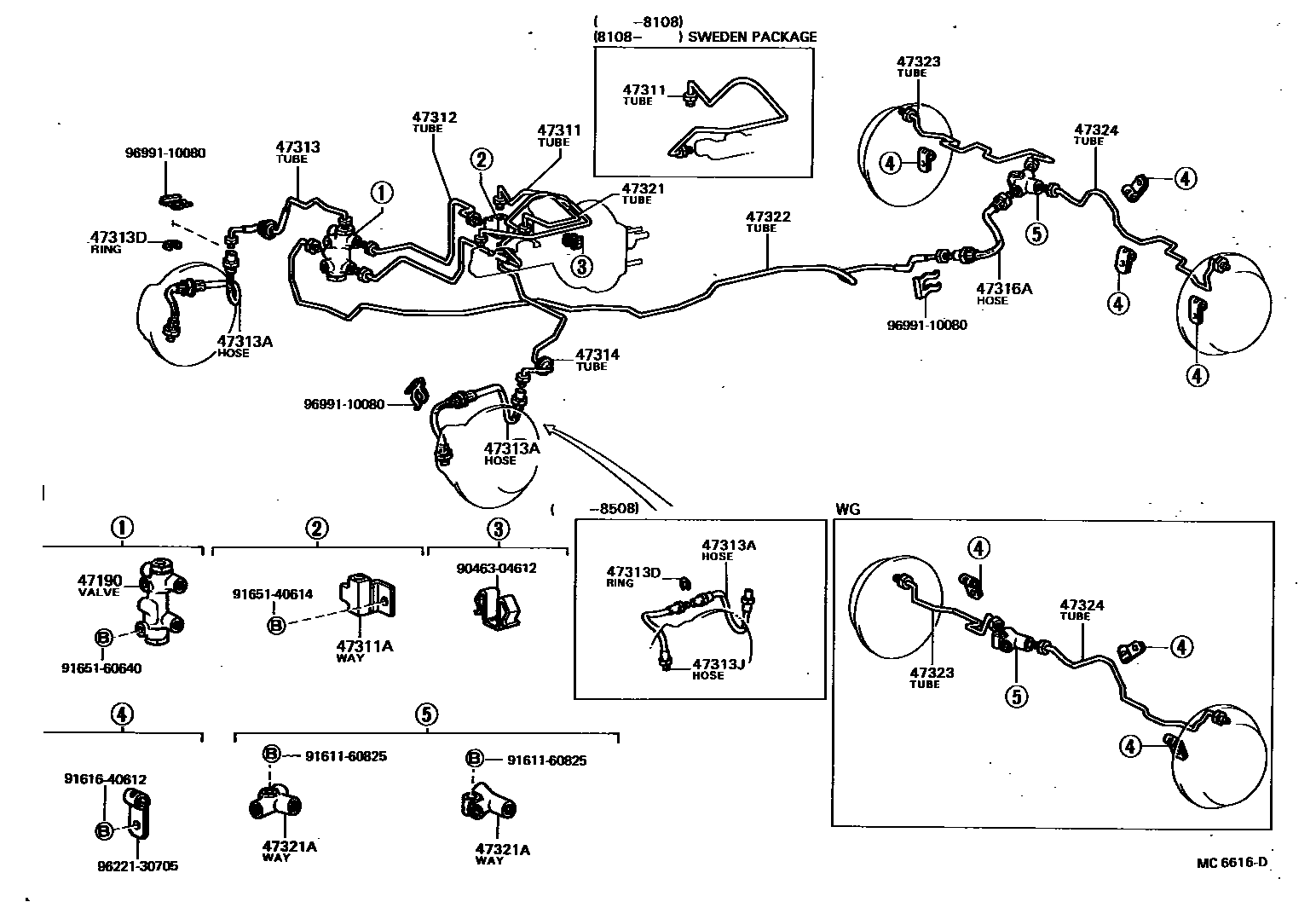 Toyota COROLLA 制动配管和卡箍 EPC diagram — MC6616D