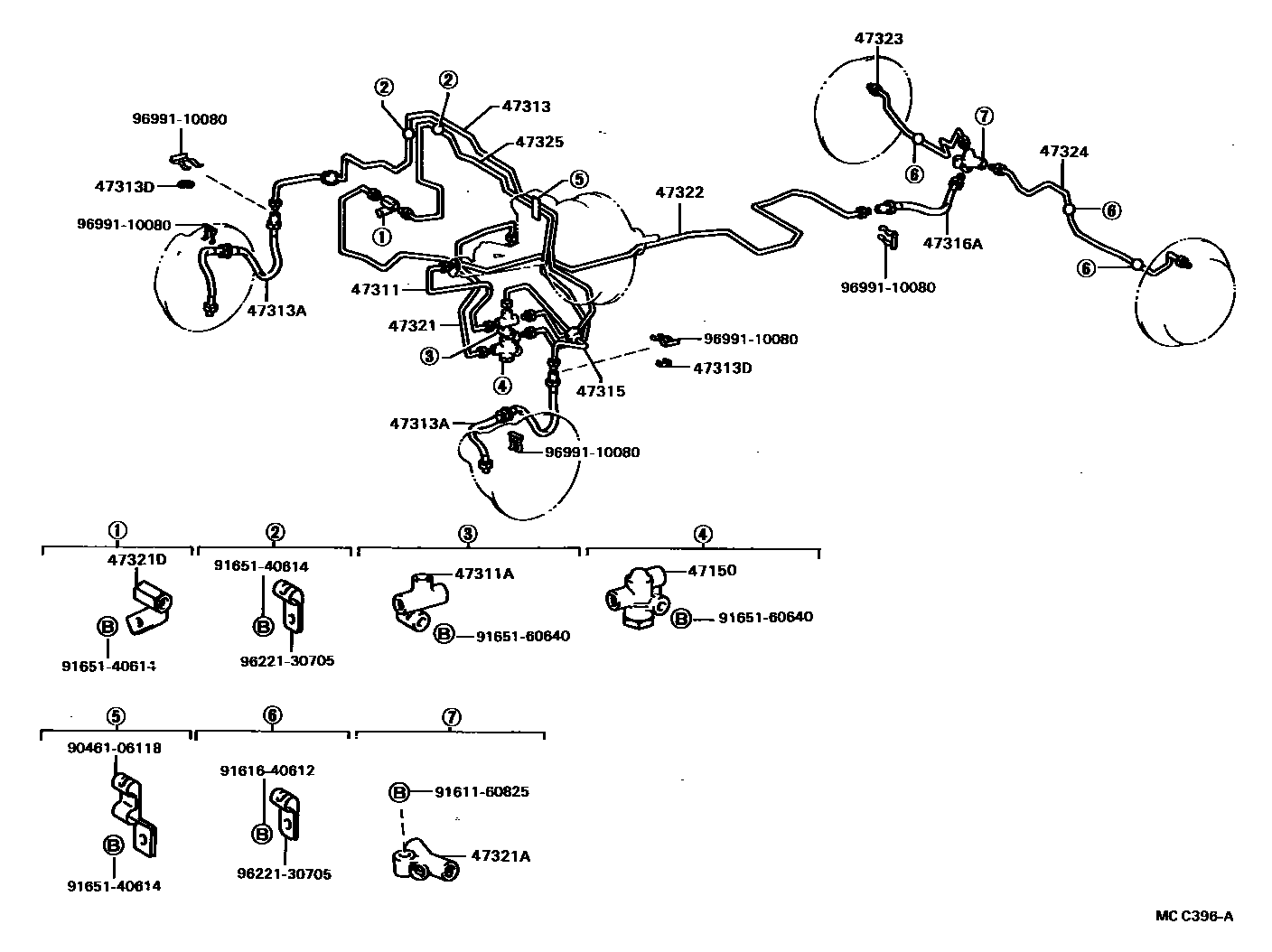 Toyota COROLLA 制动配管和卡箍 EPC diagram — MCC396A