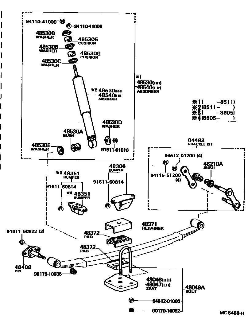 Toyota COROLLA Rear Spring & Shock Absorber EPC diagram — MC6488H