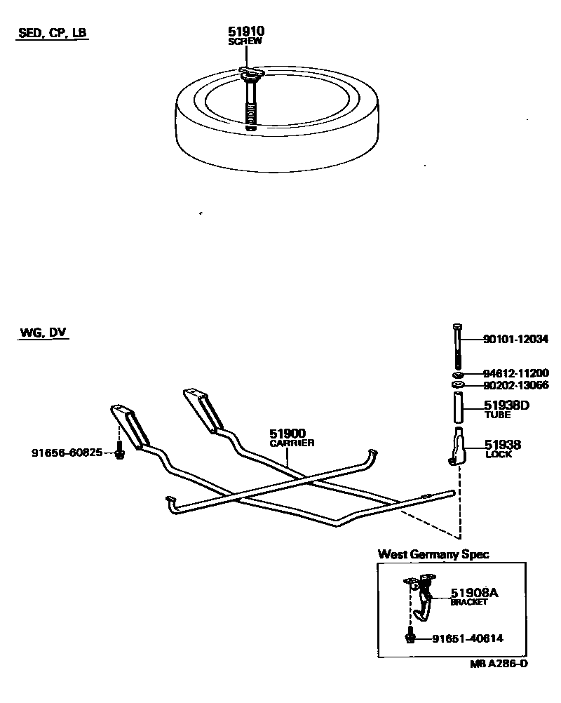 Toyota COROLLA Spare tire rack EPC diagram — MBA286D